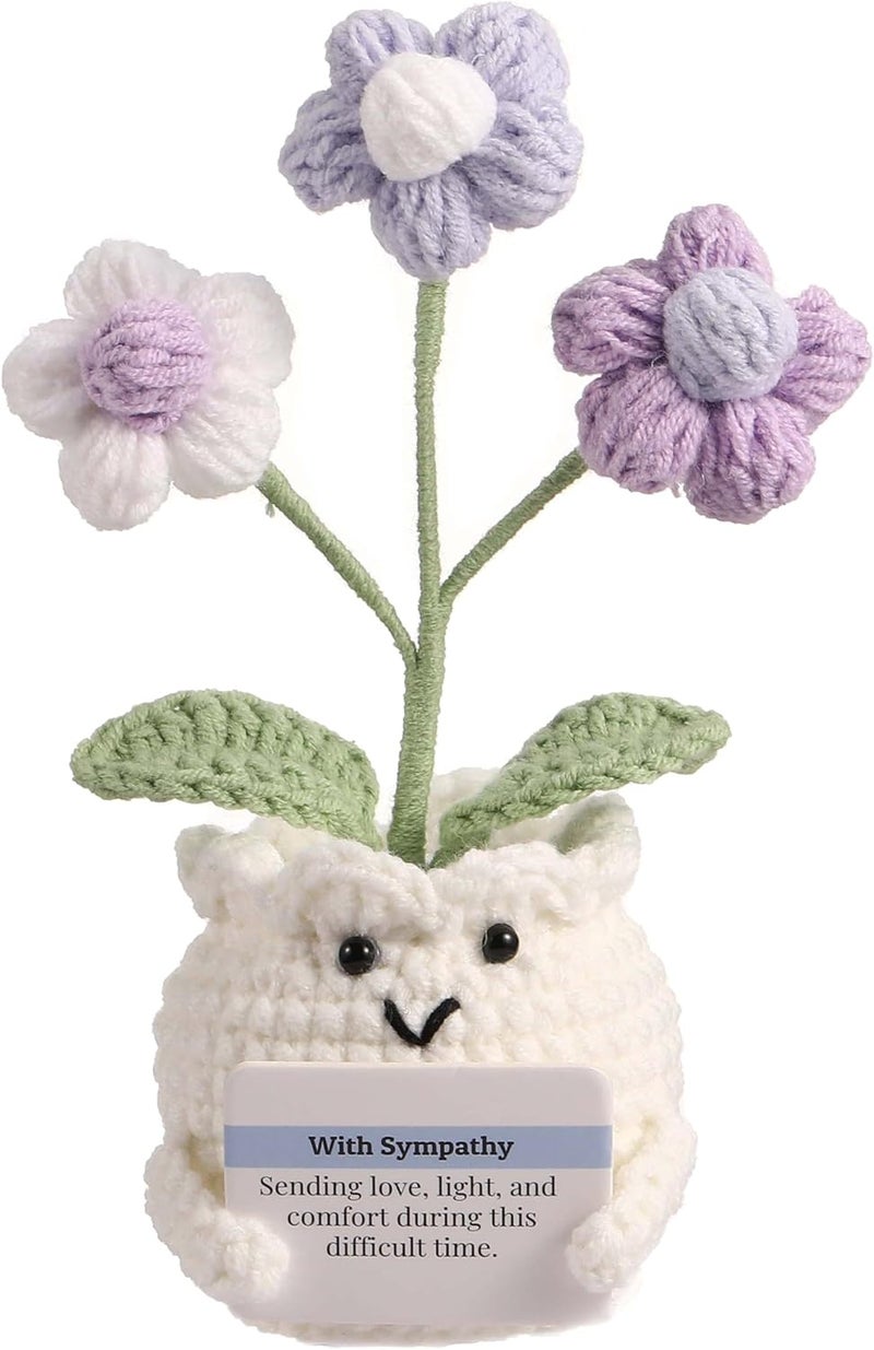 YOOJEE Crochet Sympathy Gifts for Loss of Loved One – Send Sympathy Crochet Puff Flower Potted Plant with Comfort Card – Bereavement, Grief Support Gift Idea for Grandpa Grandma Mom Dad Women Friends - Image 1